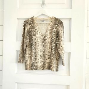 Van Heusen Studios Phython Snakeskin Print Cardigan Sweater LARGE